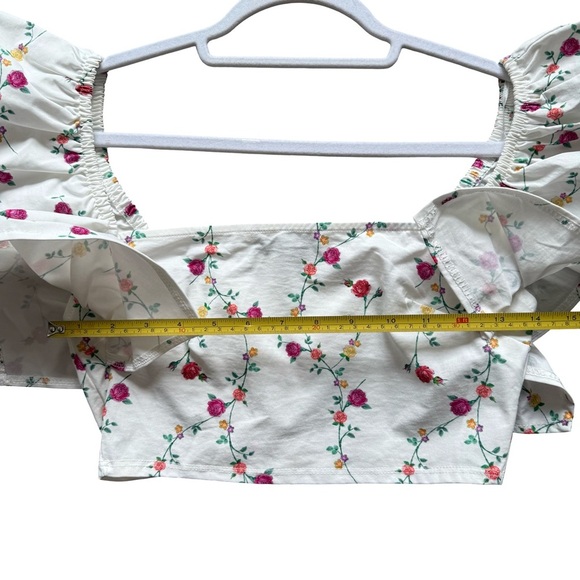 Zara White Floral Blouse with Red Accents Size S Cottagecore Boho Romamtic - Picture 5 of 12